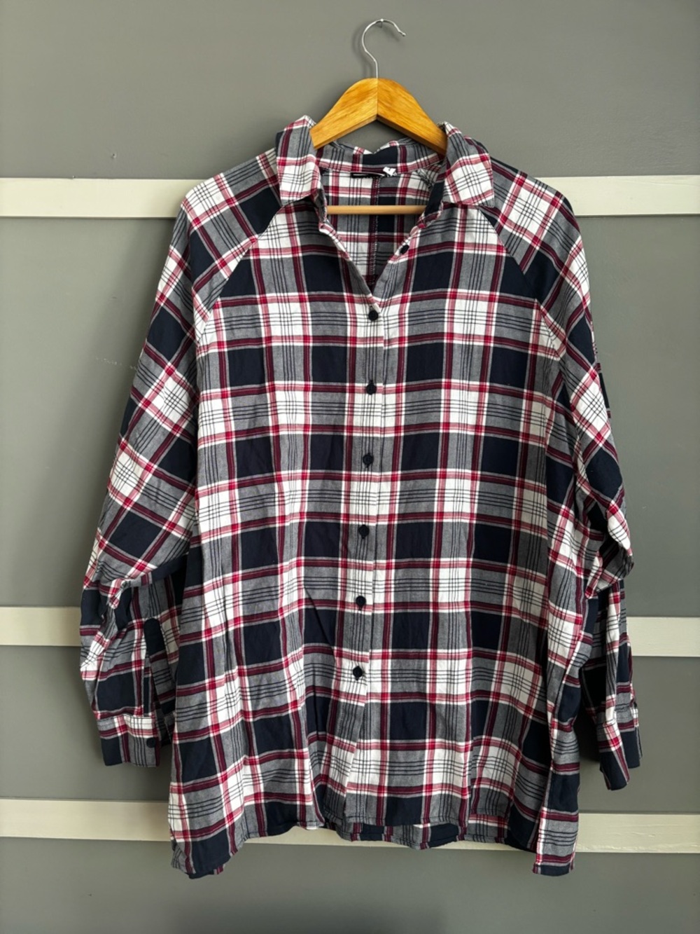 Plaid Button-Up women’s Shirt - Navy, White & Red